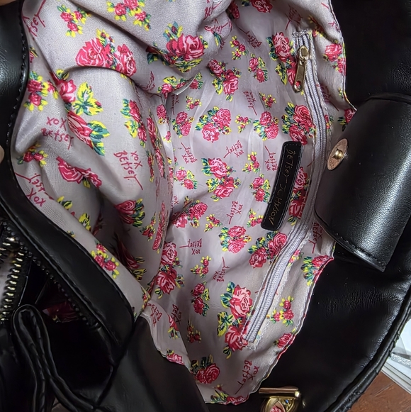 Betsey Johnson Black Quilted Shoulder Bag with Floral Accent - Picture 10 of 10